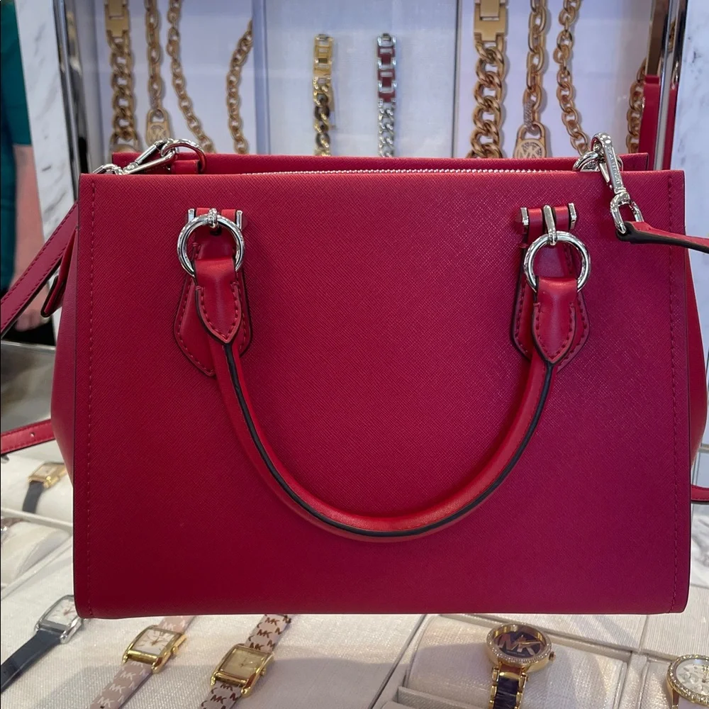 MICHAEL KORS Marilyn Medium Saffiano Leather Satchel Dark Raspberry NWT